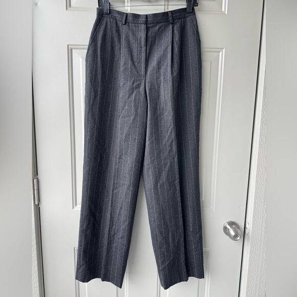 VTG 90s Lauren Ralph Lauren Womens 10 Petite Worsted Wool Striped Wide Leg Pants - Picture 1 of 6